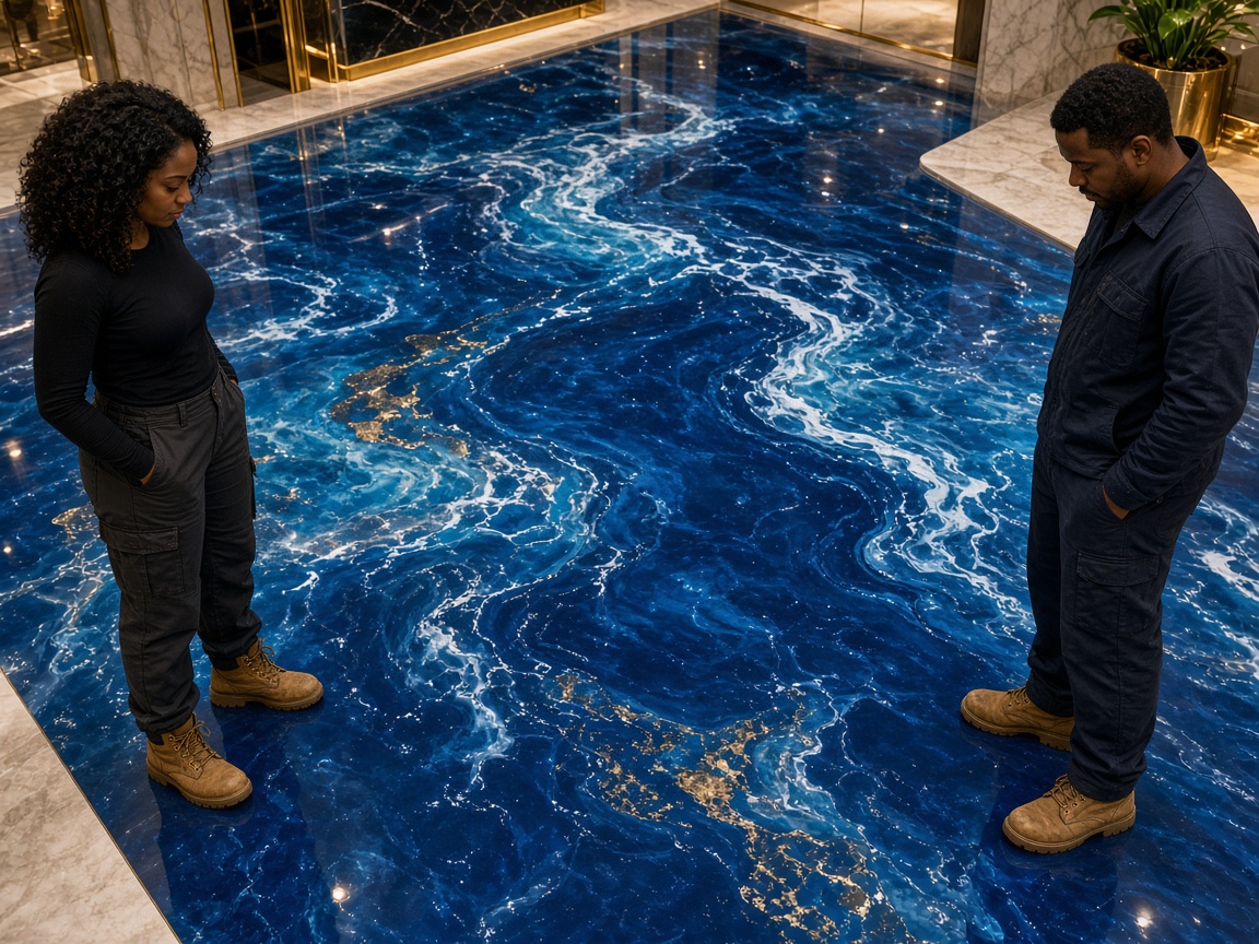 Finished Epoxy 3D Image Floor with a glossy ocean effect